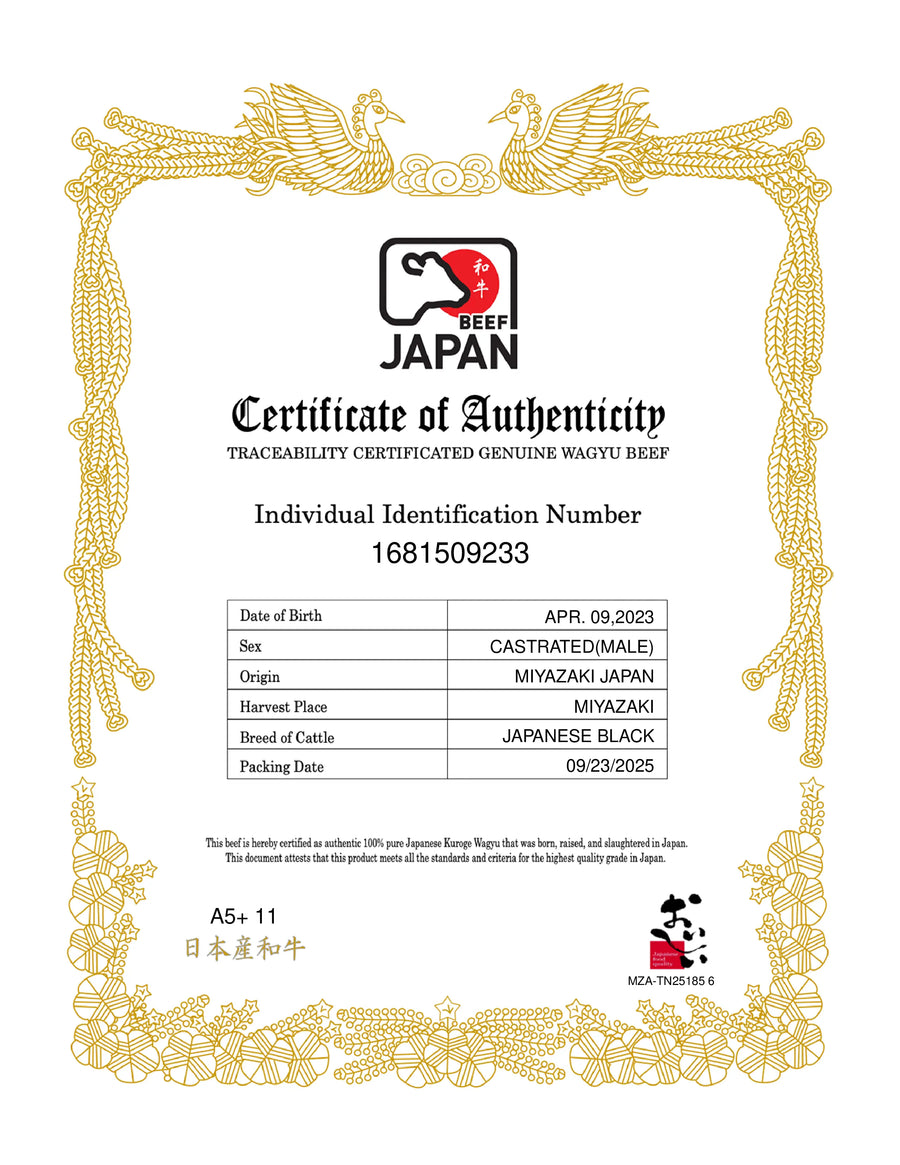 Wagyu Beef Japan Certificate of Authenticity