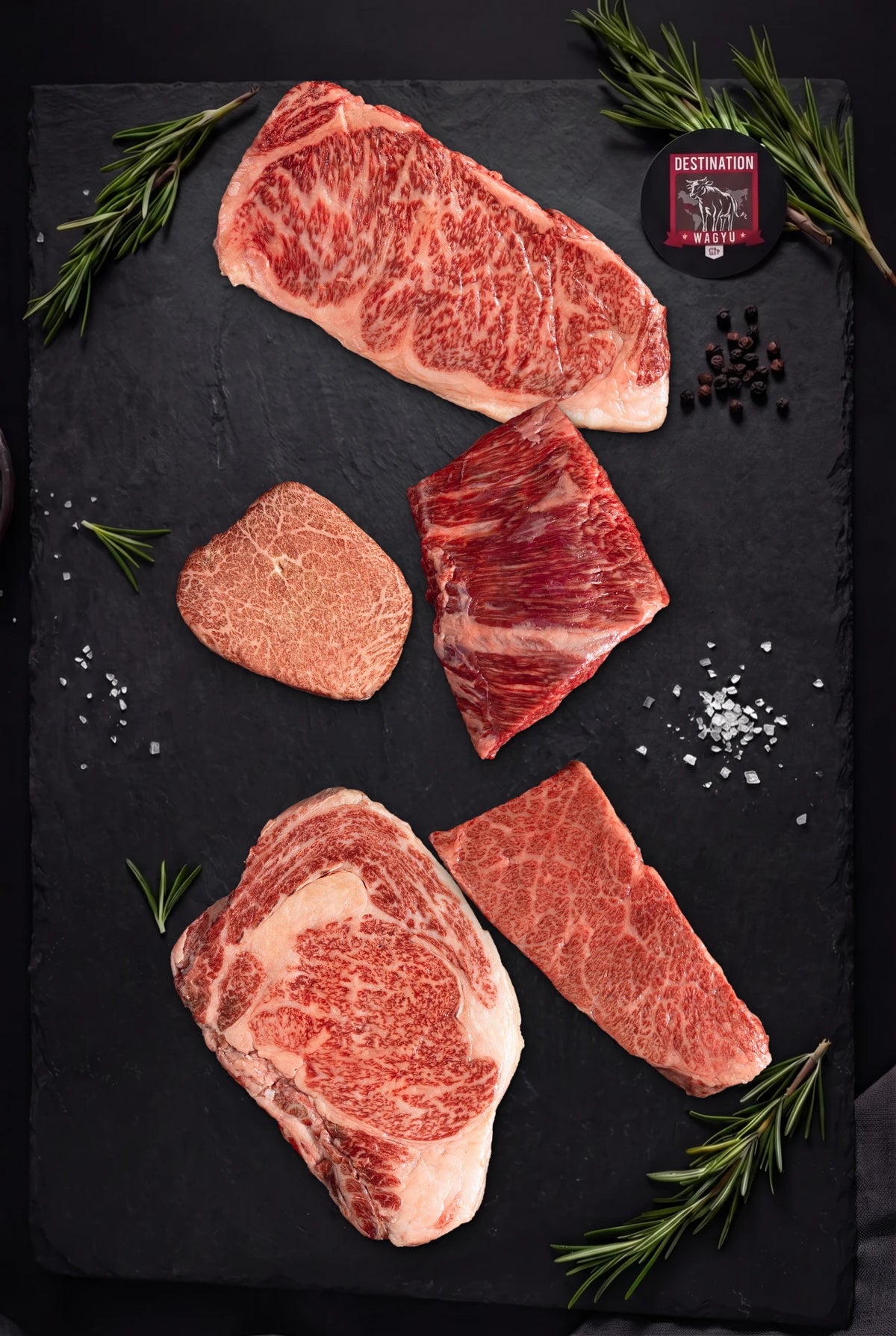 The Japanese A5 Wagyu Experience Box: Miyazaki, Kagoshima and Kobe Wine A5 Wagyu on slate